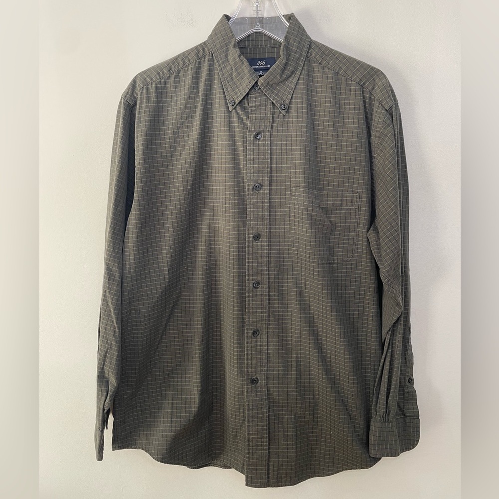 Brooks Brothers 346 100% Cotton Button Down Work Shirt Green Plaid Men’s Size M